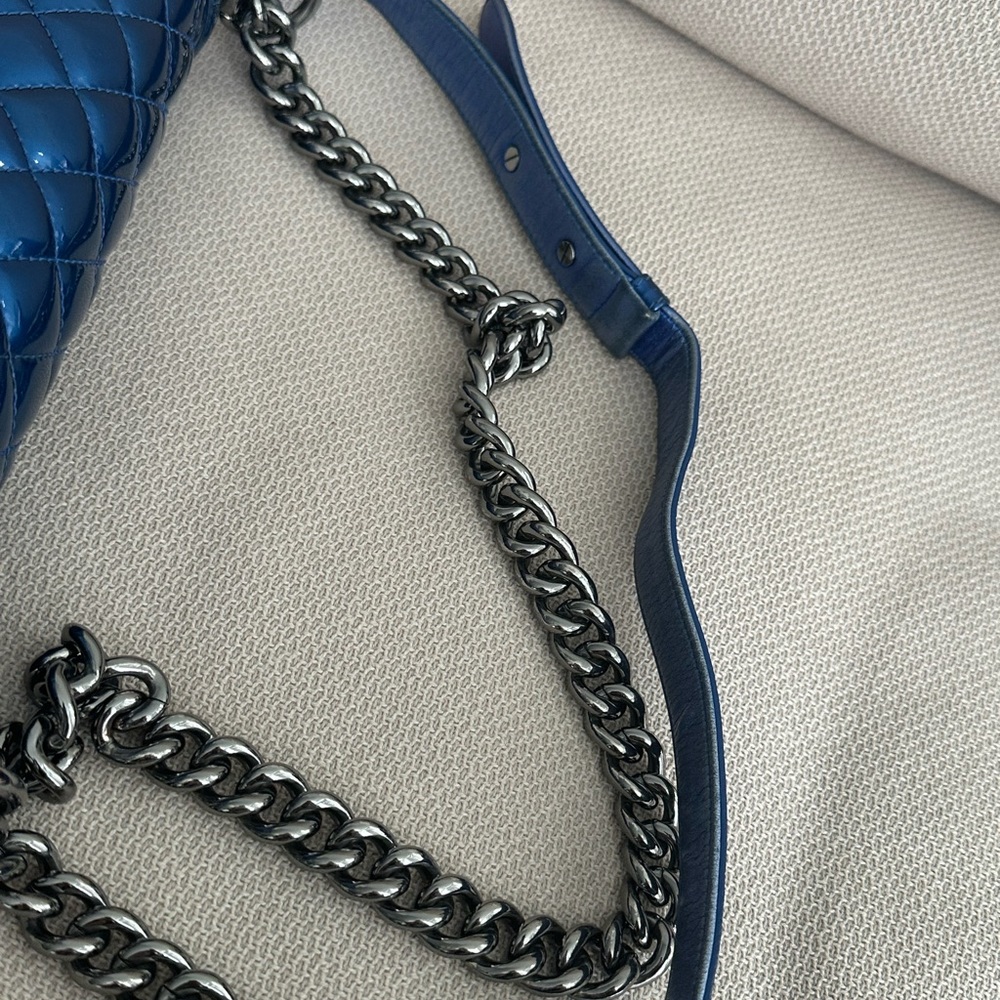 CHANEL Quilted Patent Calfksin LeBoy Flap Bag Old Medium Blue - Picture 7 of 14